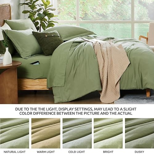 WRENSONGE Queen Comforter Set - 7 Pieces Sage Green Soft Bed in a Bag Queen with Fitted Sheet, Flat Sheet, 2 Pillow Shams, and 2 Pillowcases- Queen Bedding Sets for All Season thumbnail 6