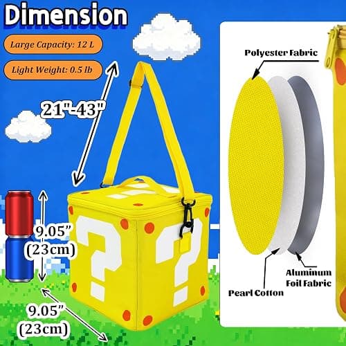 Costume Accessories Halloween Bucket Candy Basket, Box Bag Gifts Yellow Question Merch Cosplay Props for Adults (9X 9inch) thumbnail 3