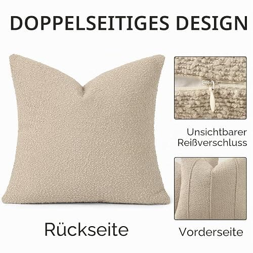 YCOLL Bouclé Kissenbezug 40x40 2er Set, Weiche Struktur Kissenbezüge mit Streifen, Moderne Kuschelige Dekokissen für Sofa, Couch & Bett, Kissenhüllen für Wohnzimmer, Haferfarben thumbnail 3