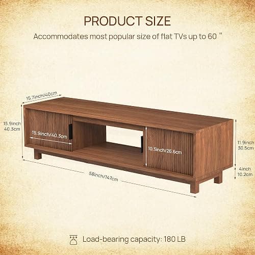 Alpen Fluted TV Stands for Living Room, 58" Mid Century Modern Entertainment Center with Storage, Brown Walnut TV Console for 55/60/65 Inch TV, Wood Television Media Cabinet for Bedroom thumbnail 2