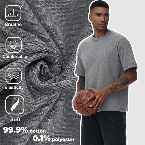 Men's Cotton T-Shirts Oversized Unisex Short Sleeves Casual Loose Wash Solid Basic Tee Tops thumbnail 5