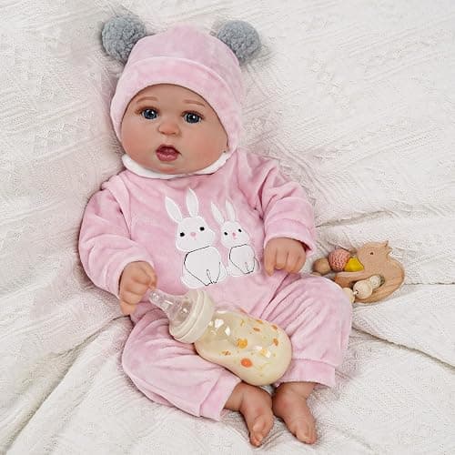 BABESIDE 2 Pcs Reborn Baby Doll Clothes with Hat for 17-22 Inch Baby Dolls | Cute Bunny Pattern Baby Dolls Outfits with Baby Doll Accessories fits Realistic Baby Doll Girls, Pink thumbnail 3