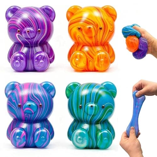papejoyyy 4 Pack Bear Squishy Toys, 3 Inch Durable Slow Rising Stress Relief Sensory Squeeze Toys for Adults and Kids, Birthday Gifts, Party Favors, Classroom Prizes - Image 1