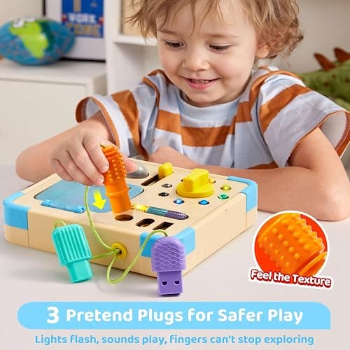lalalark Electronic Busy Board – Montessori Learning Toddler Toy, 15 Lights & 9 Sounds, 5 Switches & Plugs, Sensory, Fidget, Travel Activities, Early Development, Christmas Baby Gifts Toys Age 18M+ thumbnail 3
