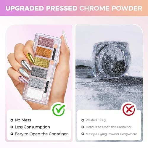 DRMODE Chrome Nail Powder, 6 Colors Gold Silver White Pearl Holo Rose Gold | Mirror Effect Iridescent Holographic Pink Brown Chrome Powder Palette, Pigment Glitter Dust for Manicure Nails Art Decoration thumbnail 7