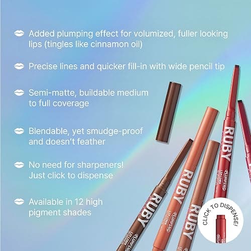 Ruby Kisses Plumping Effect Lip Liner, Semi Matte, Smudge Proof, High Pigment, Medium to Full Coverage Makeup, Precise Tip, Bold Color Lip Plumper thumbnail 4
