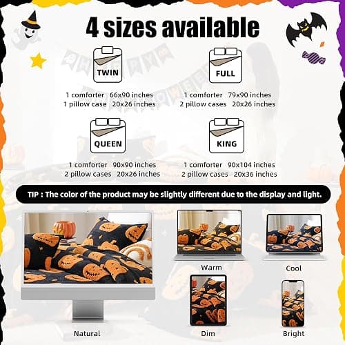 Smoofy Pumpkin Halloween Comforter Set, Fleece Queen Halloween Bedding | Cute Pumpkin Halloween Room Decor, Fluffy 3 Pieces Queen Size Bedding Set (1 Comforter, 2 Pillowcases) thumbnail 5
