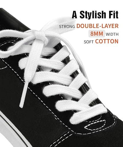 Handshop 2 Pairs Flat Athletic Shoelaces 5/16" in 40"-63" Wide Sneaker Replacement Shoe Laces - 47'' inches (120 cm) - 2 X White thumbnail 2