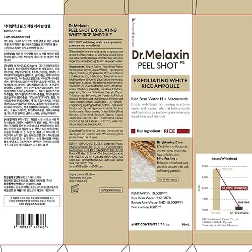 Dr.Melaxin Peel Shot Glow White Rice Peeling Ampoule 80ml, Dead Skin Gentle Exfoliating Ampoule with Rice Water Extract, AHA BHA, Niacinamide, Daily Skin Texture Care, All Skin Types, Korean Skincare thumbnail 9