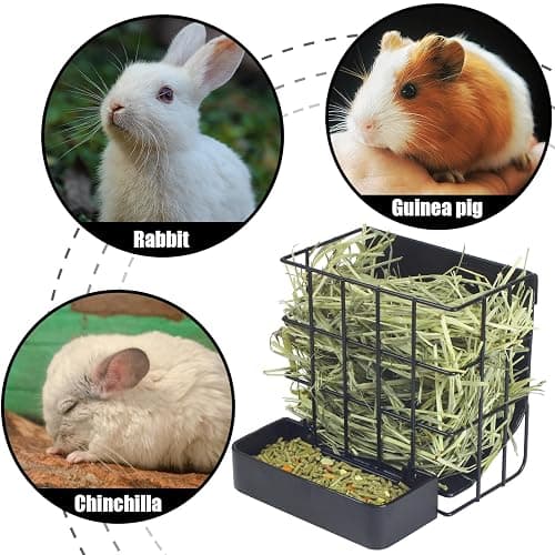 Rabbit Hay Feeder Guinea Pig Hay Feeder, Hay and Food Holder with Hook Heavy-Duty Metal Frame Hay Rack，for Bunny, Guinea Pigs,Chinchillas， Comes with Two Multifunctional Zippers-6.8x6.7x6.6inch thumbnail 6