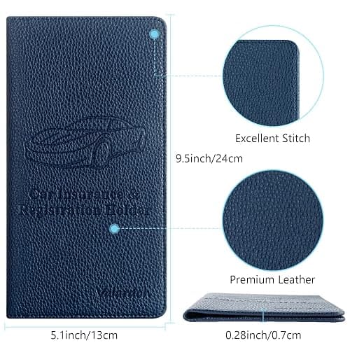 Valardoh Premium Car Registration and Insurance Card Holder, Car Document Holder for Cards, Driver License & other Essential Documents (Deep Blue) thumbnail 5