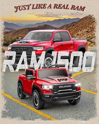 First Ride On 24V Ride On Toys for Big Kids, RAM 1500 2 Seater Ride on Car w/Remote, Battery Powered Truck w/ 4 Wheels Suspension, Toddler Car w/Bluetooth, LED Lights, Trunk thumbnail 2