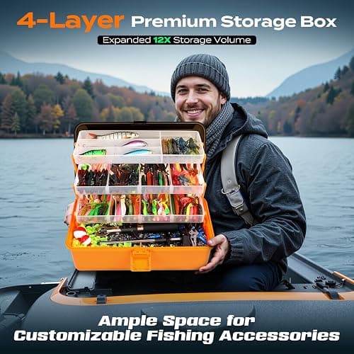PLUSINNO Large 4-Layer Tackle Box with Tackle Included, 547Pcs Fishing Lures Kit - Pliers, Crankbait, Hooks, Weights & Accessories - Freshwater Bass Fishing Bait Lure Gear and Equipment, Gift for Men thumbnail 3