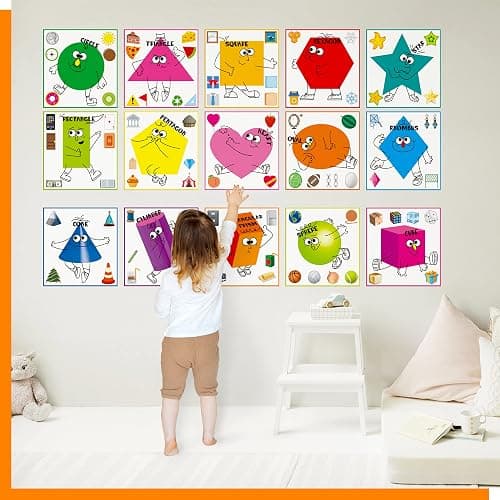 15 PCS Shape Posters, Shapes Learning Bulletin Board Set School Decoration Supplies Teaching Tool for Toddler Kid Family Classroom, 12” x 11.5” thumbnail 2