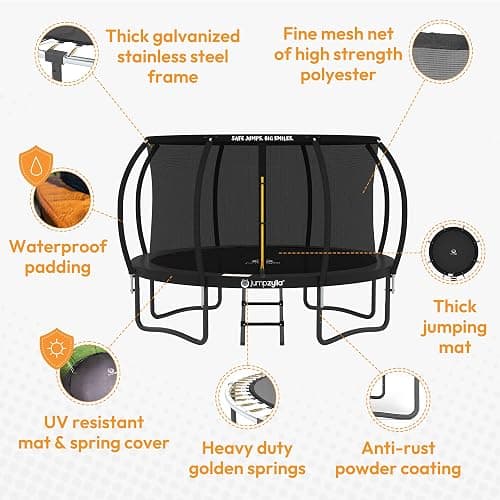 JUMPZYLLA Trampoline Outdoor 8FT 10FT 12FT 14FT 15FT 16FT with Enclosure and Ladder, ASTM Approved Recreational Trampoline for Kids and Adults, Anti-Rust Coated Frame thumbnail 3