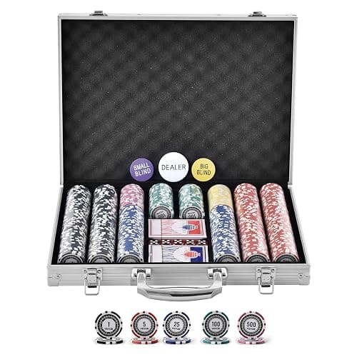 VEVOR Poker Chip Set, 500-Piece Poker Set, Complete Poker Playing Game Set with Aluminum Carrying Case, 11.5 Gram Casino Chips, Cards, Buttons and Dices, for Texas Hold'em, Blackjack, Gambling - Image 1