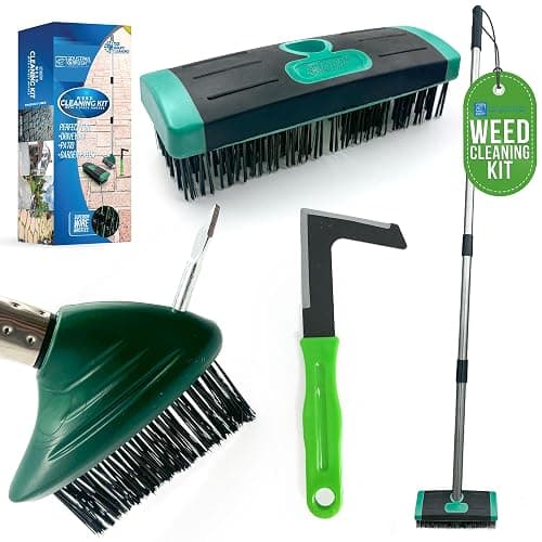 Ultimate Garden Weed Brush Set & Patio Cleaner Includes Metal Wire Broom, Angled Moss Brush with Built In Scraper Tool & Free Handheld Weed Remover Tool, Ideal for Driveway, Garden & Patio Cleaning - Image 1