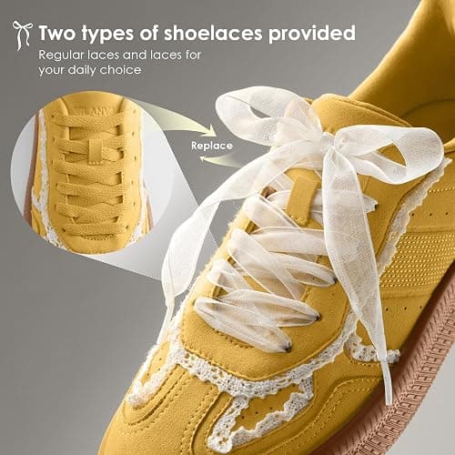 Vilanva Women's Lace Detail Fashion Sneakers Comfortable Casual Dress Sneakers with Retro Gum Sole Walking Trendy Footwear thumbnail 3