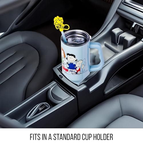 Silver Buffalo Peanuts Gang Charlie Brown, Snoopy, Woodstock, Lucy, Sally, Linus, Double Walled Stainless Steel Tumbler with Handle, Straw, and Straw Cap, Fits in Standard Cup Holder, 40 Ounces thumbnail 2