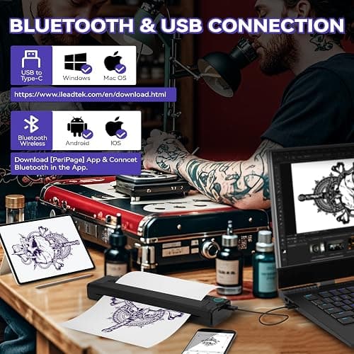 P90 Tattoo Stencil Printer, Wireless Thermal Tattoo Printers with Stencil Paper,Portable Tattoos Printer Compatible with Phone Pad and PC thumbnail 2