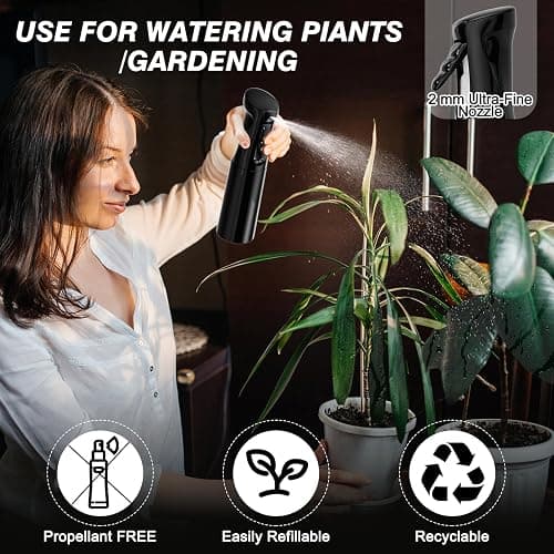 IMPORX Continuous Spray Bottle for Hair 2 Pack (10.1oz/300ml) Home Essentials Spray Bottles for Cleaning Empty Ultra Fine Water Mister Sprayer for Hairstyling Garden Plants Curly Hair Perfume, Black thumbnail 7