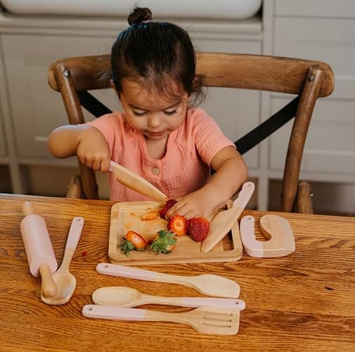 Wooden Cooking & Baking Set for Kids - Safe & Real Kitchen Tools Give Toddlers a Fun Cooking Experience - Durable Utensils are Perfect for Gifting to Create Lasting Family Memories thumbnail 2