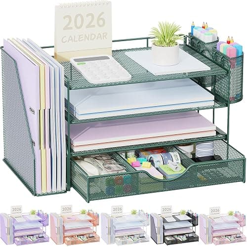 gianotter 4-Tier Desk Organizer with Drawers, File Holders, Letter Trays and Pen Holders - Workspace Accessories for Office Supplies (Green) - Image 1