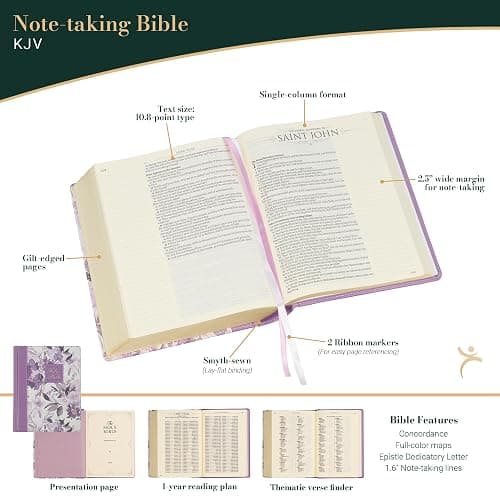 KJV Holy Bible, Note-taking Bible, Faux Leather Hardcover - King James Version, Purple Floral Printed (KJV Note-taking Editions) thumbnail 2