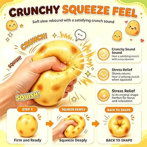 Crunchy Squishy, Potato Squishy ASMR Slow Rising Squishys Sensory Toys | Crunchy Potato Squishy,Stress Relief Fidget Toys, Portable Sensory Stress Relief for Office Desk, Party Gift for Adult thumbnail 3