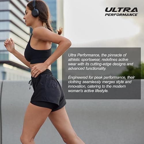 Ultra Performance Gym Shorts Women Pack of 2, Nylon Compression Workout Shorts Women with Liner - Medium - Black, Bell Blue thumbnail 7