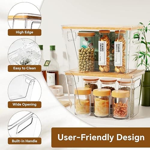 Criusia 2 Set Pantry Organizers and Storage with Bamboo Lids, Stackable Clear Bins for Onion, Potato, Fruit, Vegetables, Trash Bag Dispenser, Kitchen and Under Sink Organizer thumbnail 5
