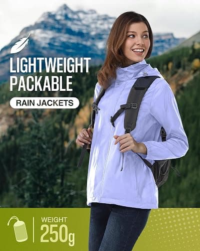 33,000ft Women's Rain Jacket Waterproof Lightweight Packable Raincoat with Hood for Golf Hiking Travel Windbreaker thumbnail 2