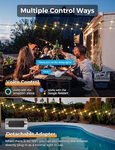 XMCOSY+ Patio Lights, Smart 50Ft Outdoor String Lights with 25 Dimmable G40 Globe Bulbs, APP Control, Work with Alexa, Connectable Waterproof LED Outdoor Light thumbnail 3