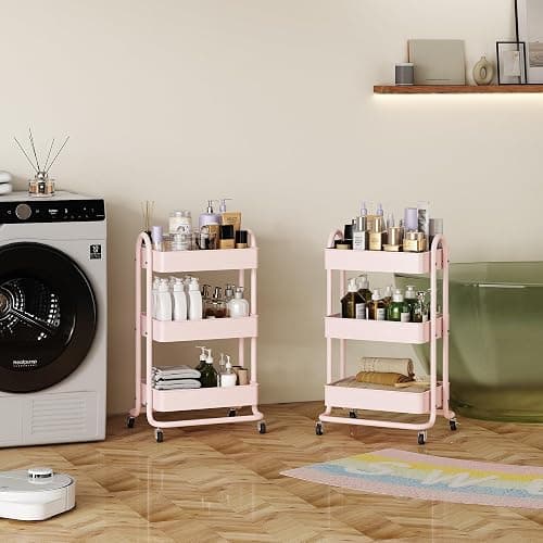 MIOCASA 3-Tier Metal Utility Rolling Cart, Heavy Duty Multifunction Cart with Lockable Casters, Easy to Assemble, Suitable for Office, Bathroom, Kitchen, Garden thumbnail 7