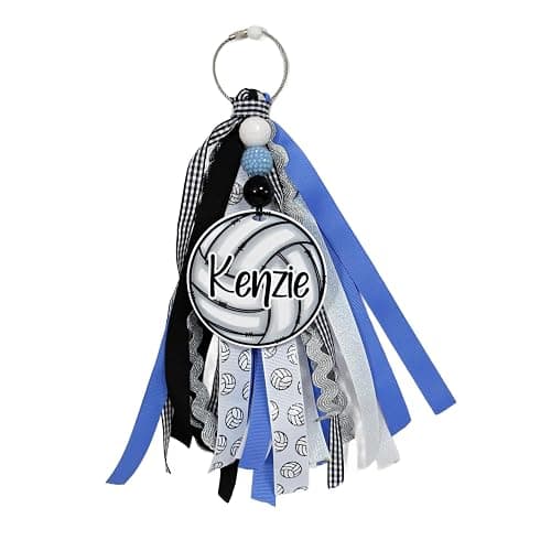 Volleyball Bag Tag Personalized with Name for Girls- Pin Me Backpack Sports Bag Gift – Acrylic Ribbons Beads - You Choose Colors - Image 1