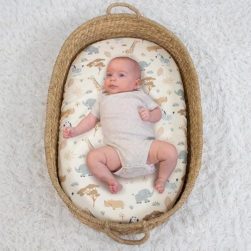 The Peanutshell Baby Bassinet Sheets 4-Pack - Soft, Oval & Fitted Baby Girls or Boys Sheet, Rectangle, Fitted Covers for Crib, Halo Bassinet Mattress - Safari Neutral thumbnail 5
