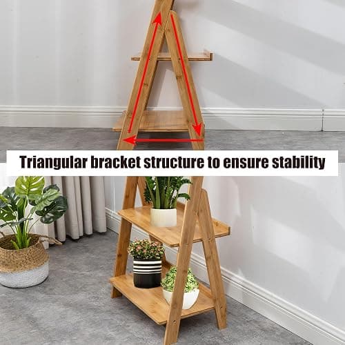 Maydear Bamboo Ladder Shelf Bookcase, 5-Tier Leaning Bookshelf Free Standing Organizer Storage Shelves for Living Room, Bedroom, Kitchen, Home Office, Balcony, Natural Wood thumbnail 8