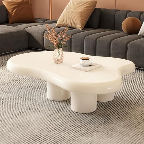 StyHube Cloud Coffee Table Unique Living Room 2024 Modern Short Coffee Table Small Center Table Stylish Irregular Shape,Small Home Decor Set,3 Legs,Milky White,（41.06Inch） thumbnail 7