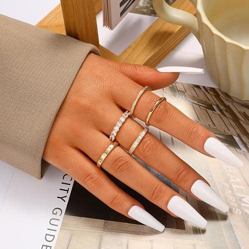 Gold Rings for Women Non Tarnish, 14k Gold Plated Dainty Stacking Cubic Zirconia Thumb Rings, Gold Knuckle Women Rings Set Jewelry Size 5-10 thumbnail 5