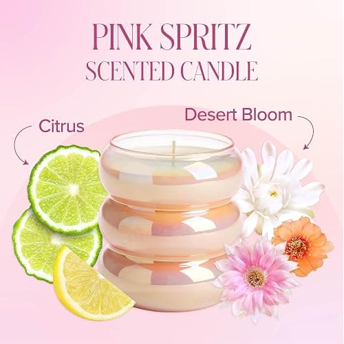 Paris Hilton Pink Spritz Scented Candle, Bubble Glass Vessel with Pink Iridescent Finish, Premium Plant Wax Blend, Cotton Wick, 18-Ounce thumbnail 3