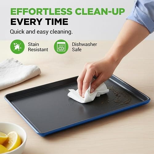 NutriChef 8-Piece Nonstick Stackable Bakeware Set - PFOA, PFOS, PTFE Free Baking Tray Set w/Non-Stick Coating, 450°F Oven Safe, Round Cake, Loaf, Muffin, Wide/Square Pans, Cookie Sheet (Blue) thumbnail 6