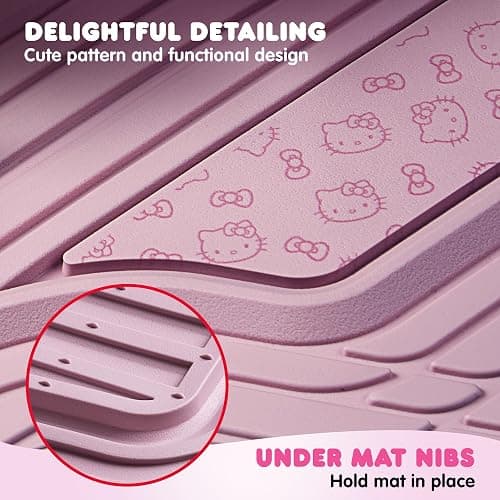 Hello Kitty Car Mats 4pc Floor Mats for Cars Trucks SUVs Pink Car Floor Mats for Women Men Accessories Rubber Heavy Duty Cute Non-Slip Always Front Rear Hello Kitty Cars Accessories Pink thumbnail 7