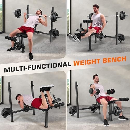 OPPSDECOR Weight Bench Set, Fast Folding Workout Bench with Squat Rack Leg Extension & Leg Curl, Adjustable Back/Barbell Rack for Bench Press Strength Training, Flat Incline Decline Gym Bench thumbnail 3