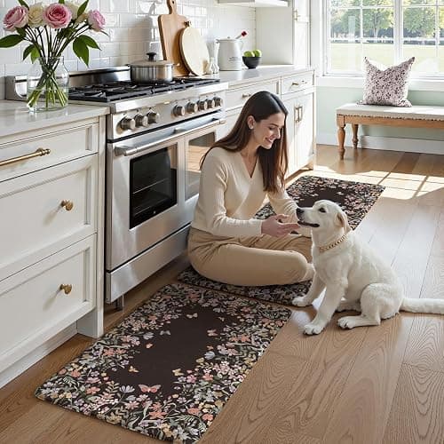 KIMODE Kitchen Anti Fatigue Mats, Farmhouse Kitchen Rugs Sets of 2, Memory Foam Kitchen Mats for Floor, Waterproof Non Skid Standing Mat for Sink Laundry Office Desk Black 20"x47"+20"x32" thumbnail 7