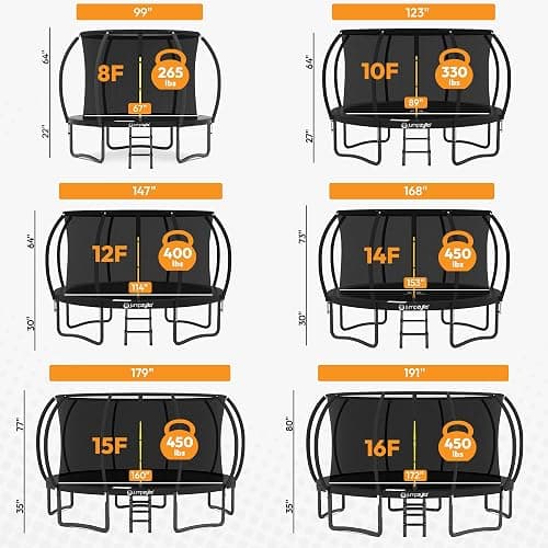 JUMPZYLLA Trampoline Outdoor 8FT 10FT 12FT 14FT 15FT 16FT with Enclosure and Ladder, ASTM Approved Recreational Trampoline for Kids and Adults, Anti-Rust Coated Frame thumbnail 8