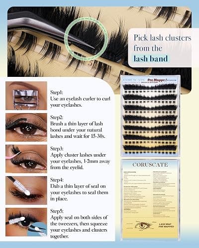 CORUSCATE Lash Clusters Dramatic Cluster Eyelash Extensions Spikes Lashes Cluster with Bottom Lashes Mink Strip Individual Lashes Mega Spikes Full Eyelash Clusters Pre Mapped Cat Eye Lash Extension thumbnail 7