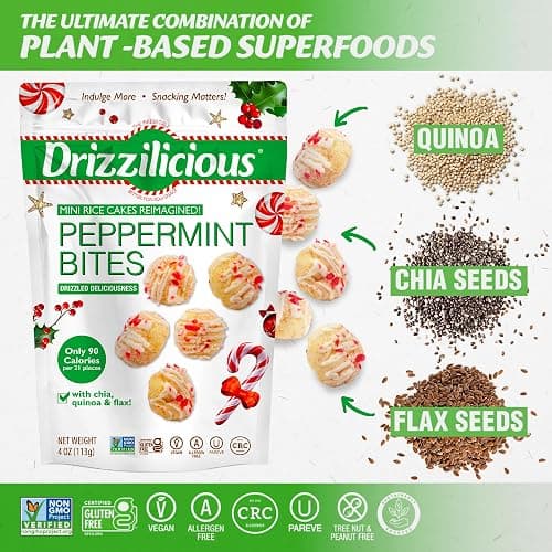 Drizzilicious Mini Rice Cakes - Rice Crisps, Healthy Snack for Adults and Kids, Flavored Rice Cakes, Vegan, Gluten Free, Only 90 Calories Per Serving - Peppermint, 4 oz (Pack of 2) thumbnail 3