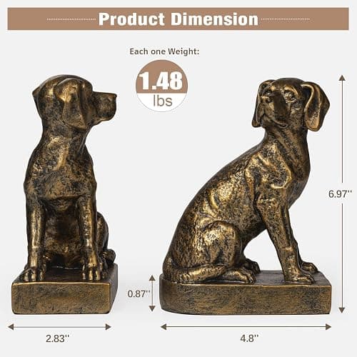 Decorative Bookends for Shelves, Dog Book Ends for Heavy Books, Labrador Retriever Statues Bookends for Heavy Books with Anti-Slip Base Book Holders for Home Office Decor (Gold) thumbnail 3