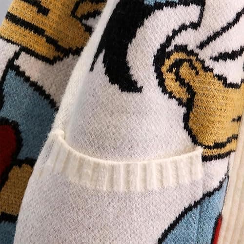 Lazutom Womens Fall Cute Embroidery Cartoon Duck Cable Knit Cardigans Sweater Button Down Slouchy Wool Blend Coat thumbnail 4
