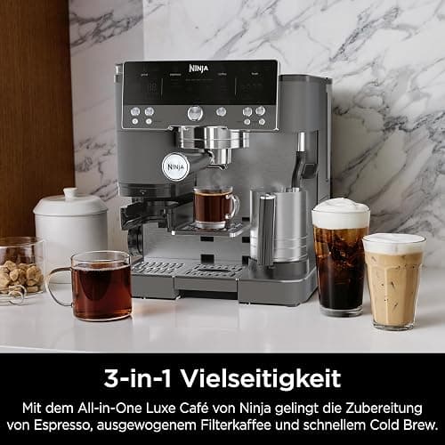 Ninja Luxe Premier 3-in-1 Kaffeemaschine, für Espresso, Cold Brew & Filterkaffee, 4 automatische Schaumeinstellunge, Grau-Metall, ES601EUGM thumbnail 7